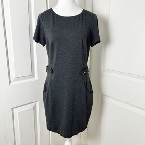Mexx Short Sleeve Gray Sheath Mini Dress Button Tab Waist Mod & Office Chic Sz10